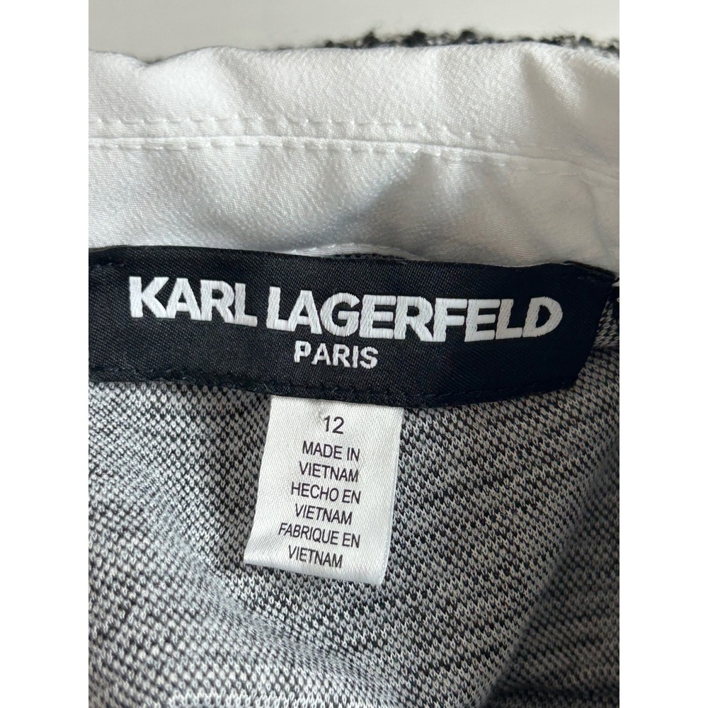 Karl Lagerfeld Paris Tweed Mini Dress Black Whte Faux Pearl Short Puff Sleeve 12 - Picture 6 of 16